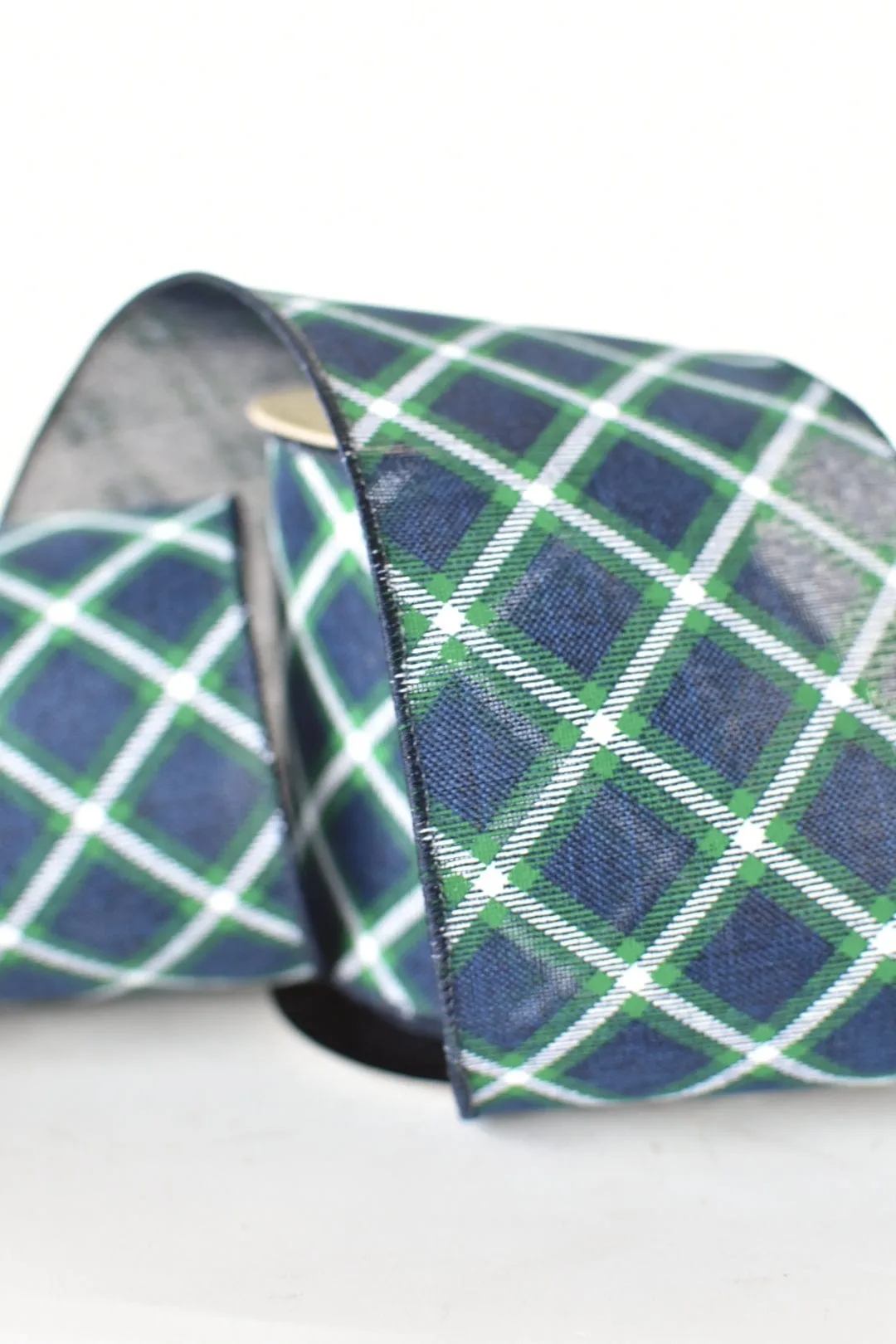 4" x 10yd Blue   Green Bias Plaid Wired Ribbon