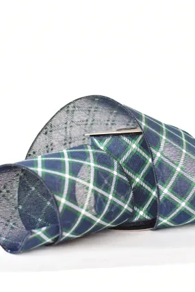 4" x 10yd Blue   Green Bias Plaid Wired Ribbon