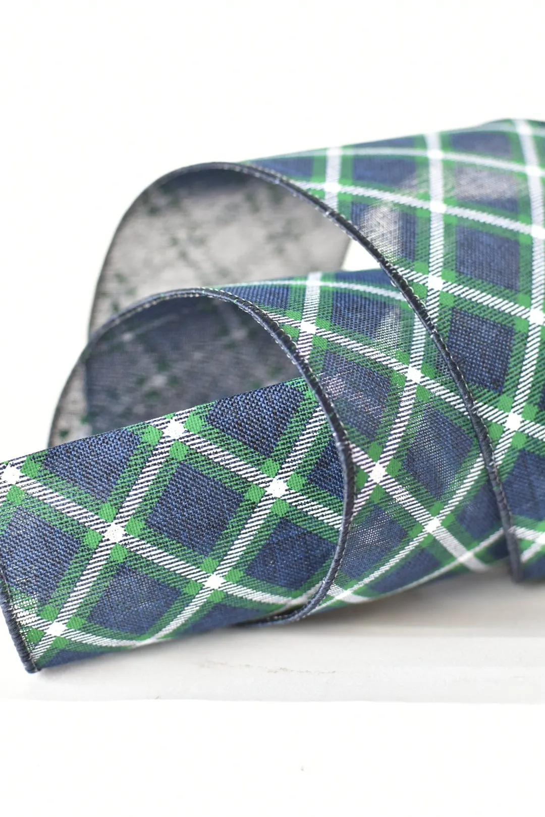4" x 10yd Blue   Green Bias Plaid Wired Ribbon