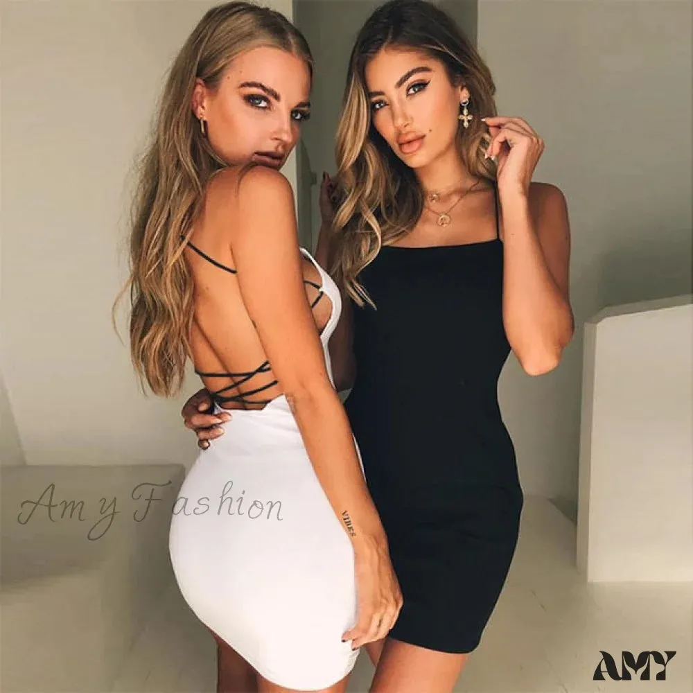 Amy Fashion - Sleeveless Bodycon Fashion Party Mini Dress