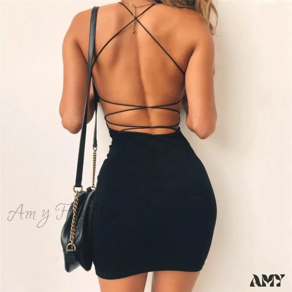 Amy Fashion - Sleeveless Bodycon Fashion Party Mini Dress