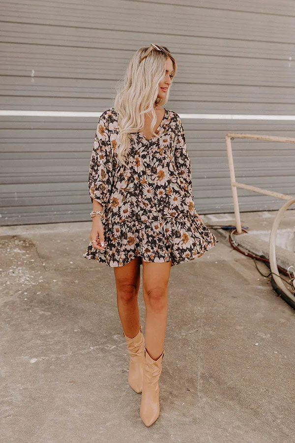 Casually Yours Floral Babydoll Dress In Black