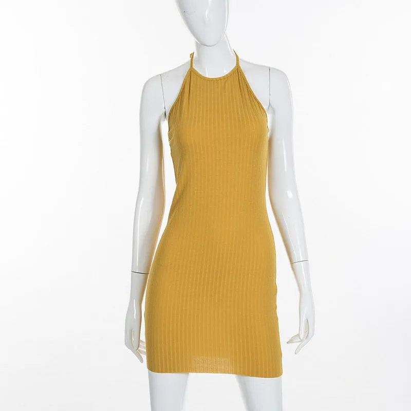 Club Backless Spaghetti Strap Summer Elastic Bodycon Party Mini Dress