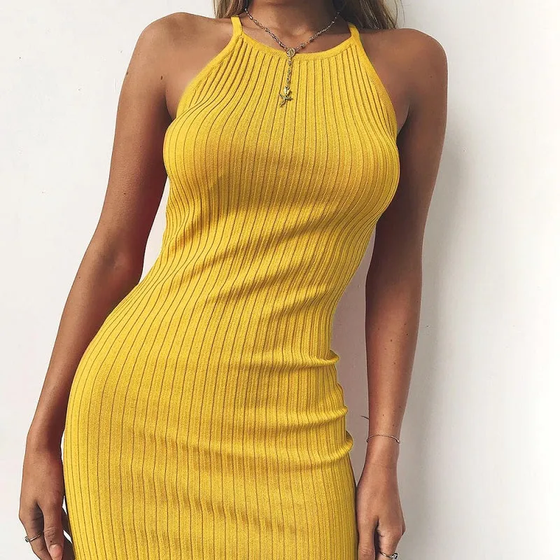 Club Backless Spaghetti Strap Summer Elastic Bodycon Party Mini Dress