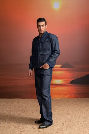 INDIGO DENIM BOMBER JACKET WITH DENIM PANTS