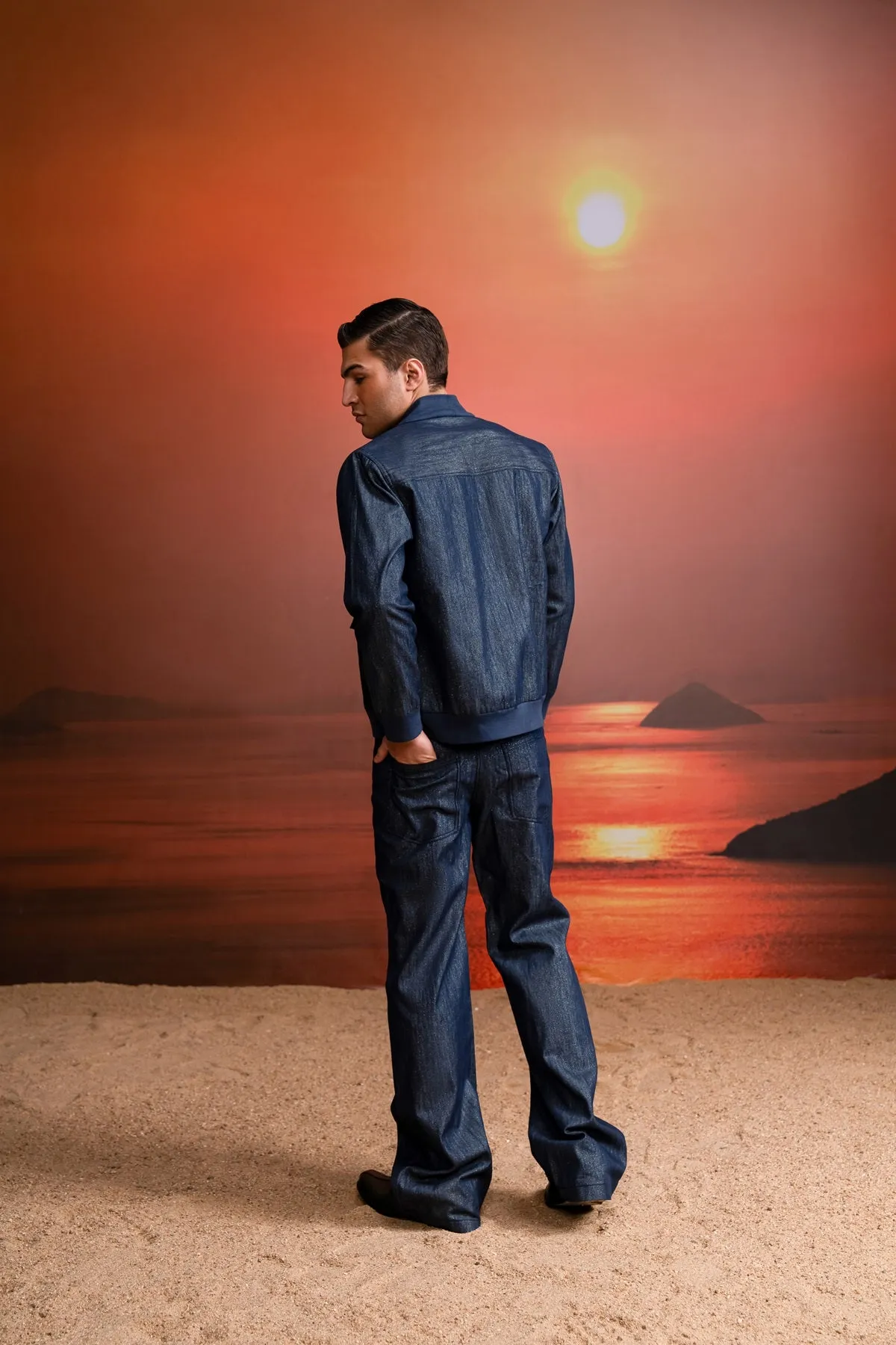 INDIGO DENIM BOMBER JACKET WITH DENIM PANTS