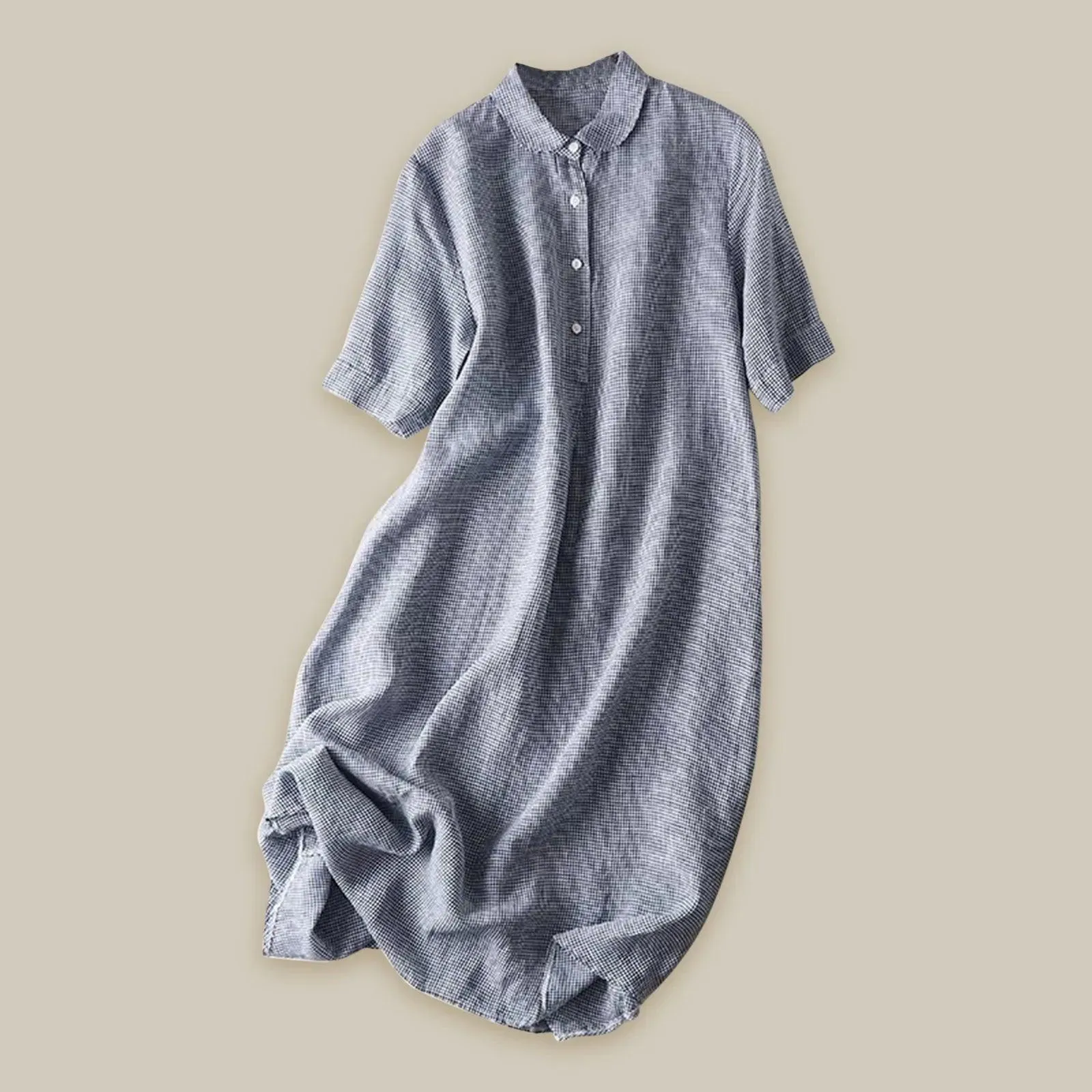 Retro Cotton Linen Shirt Long Dresses Ladies Short Sleeve Oversized Shirt Dress Korean Fashion Loose Lapel Sundress Y2k Clothing