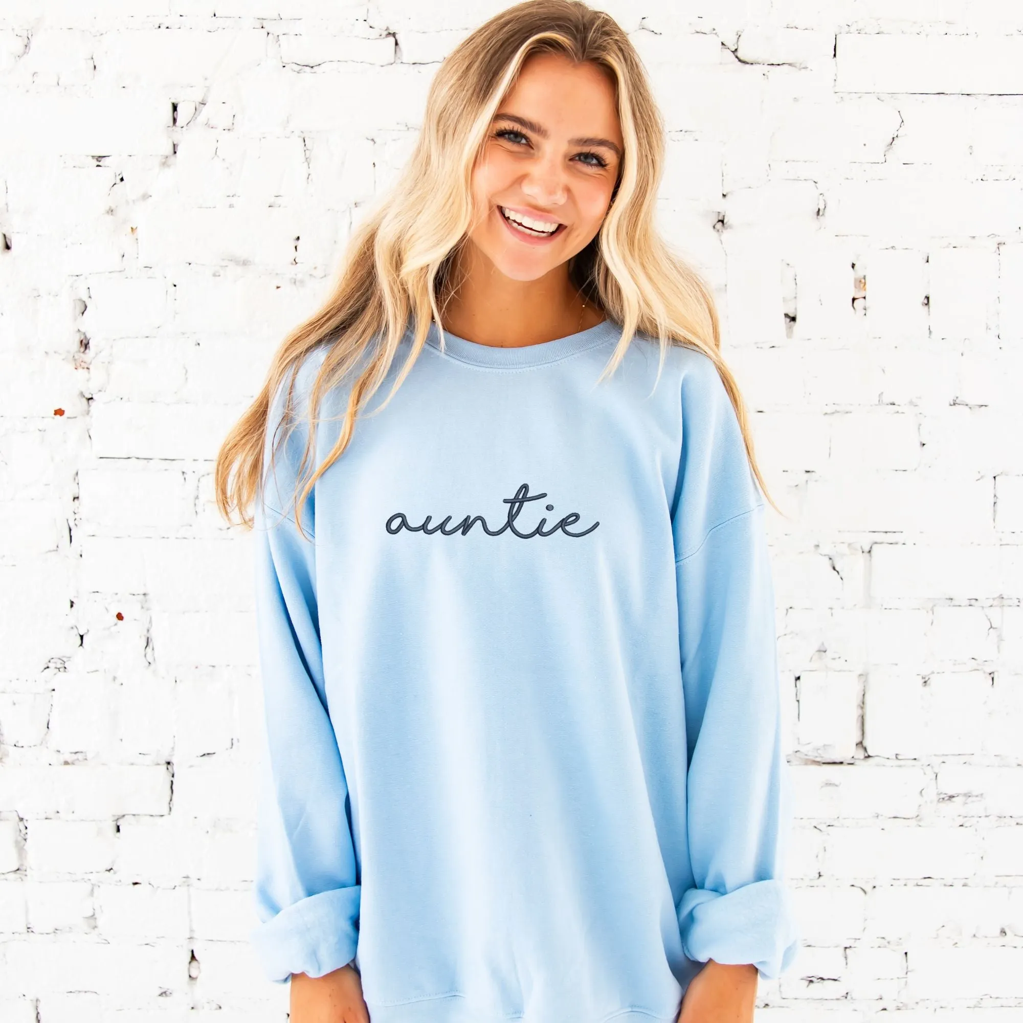 Script Auntie Embroidered Gemma Crewneck Sweatshirt