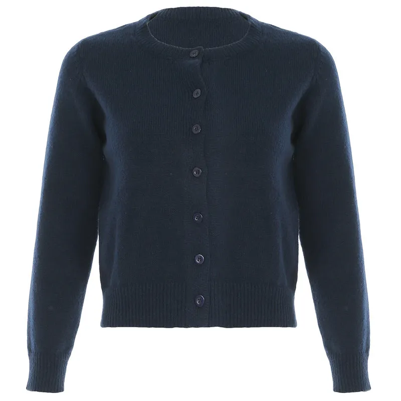 Toleet Lady Solid Color Button Up Cardigan for Women Fall Winter Knitted Long Sleeve Korean Style Jumper Minimalism Outwear