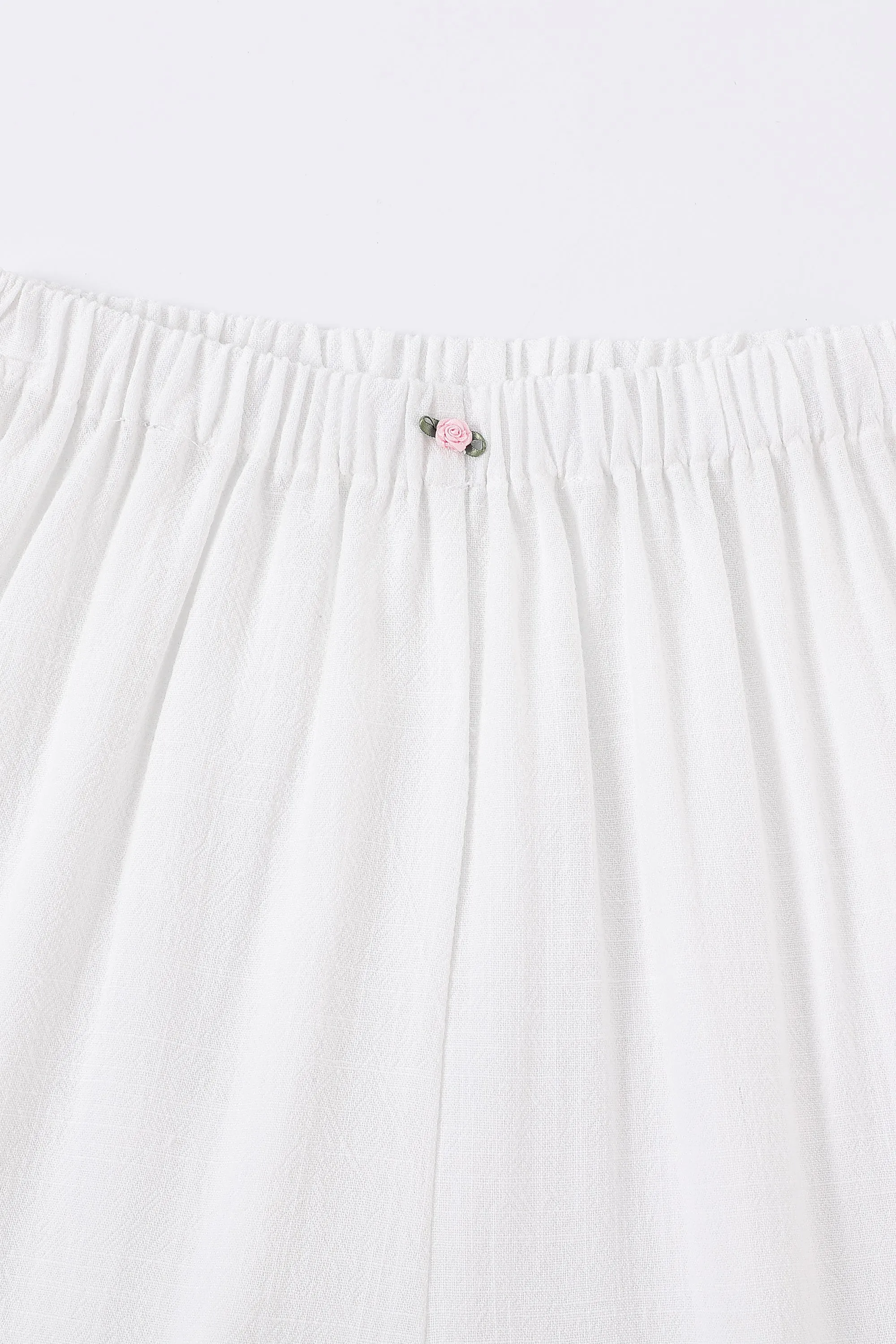 White Linen Rosette Long Bloomers