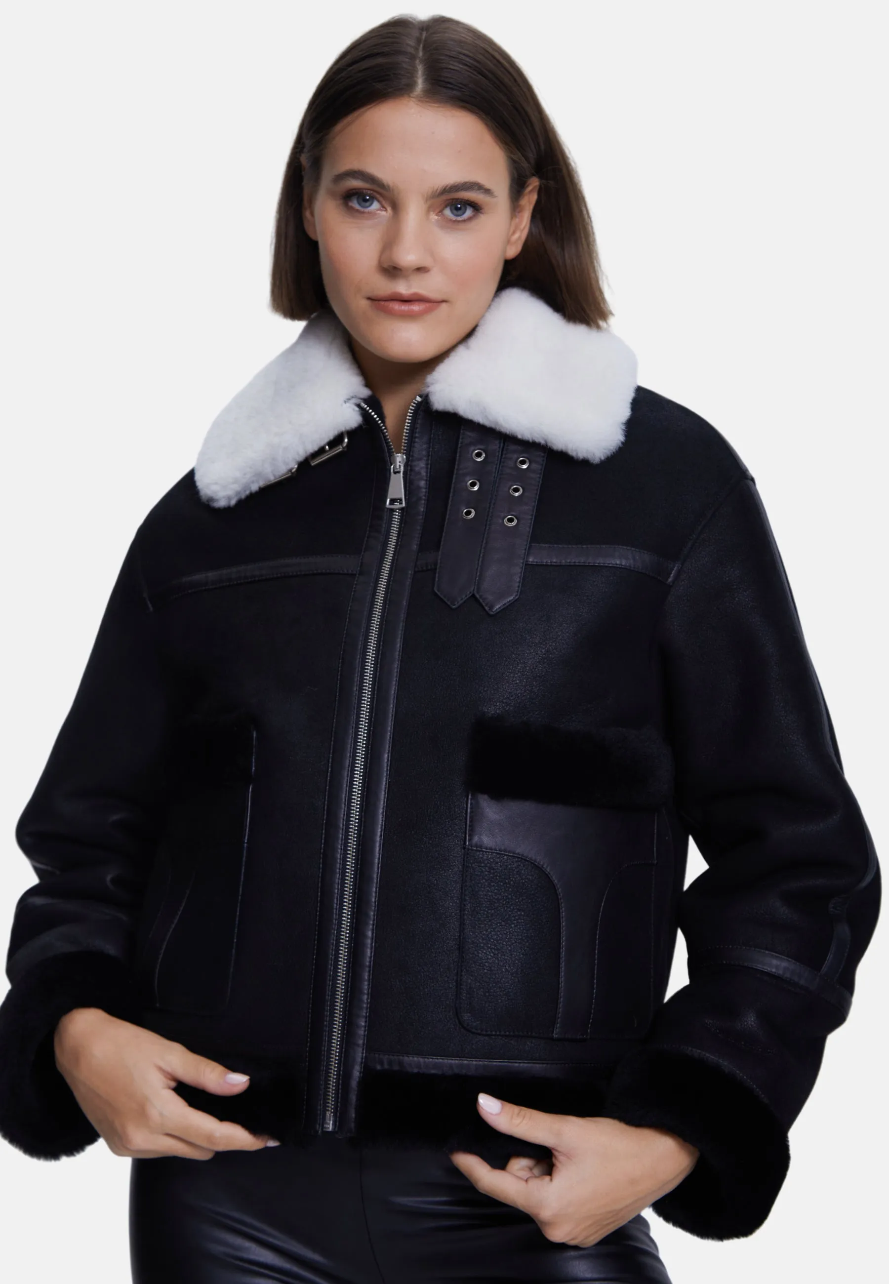 Women's Fashion Jacket, Washed Black With Black Wool