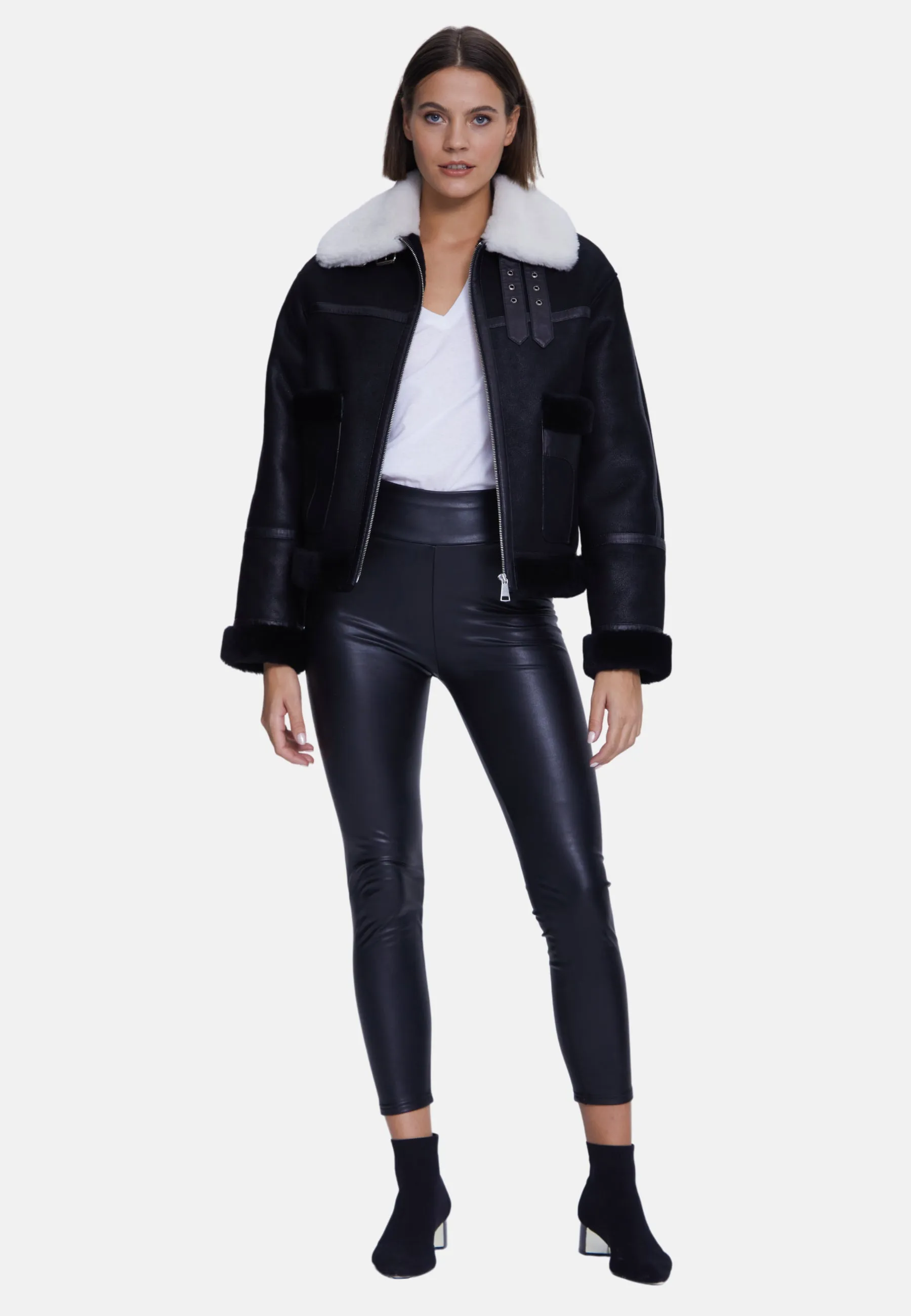 Women's Fashion Jacket, Washed Black With Black Wool